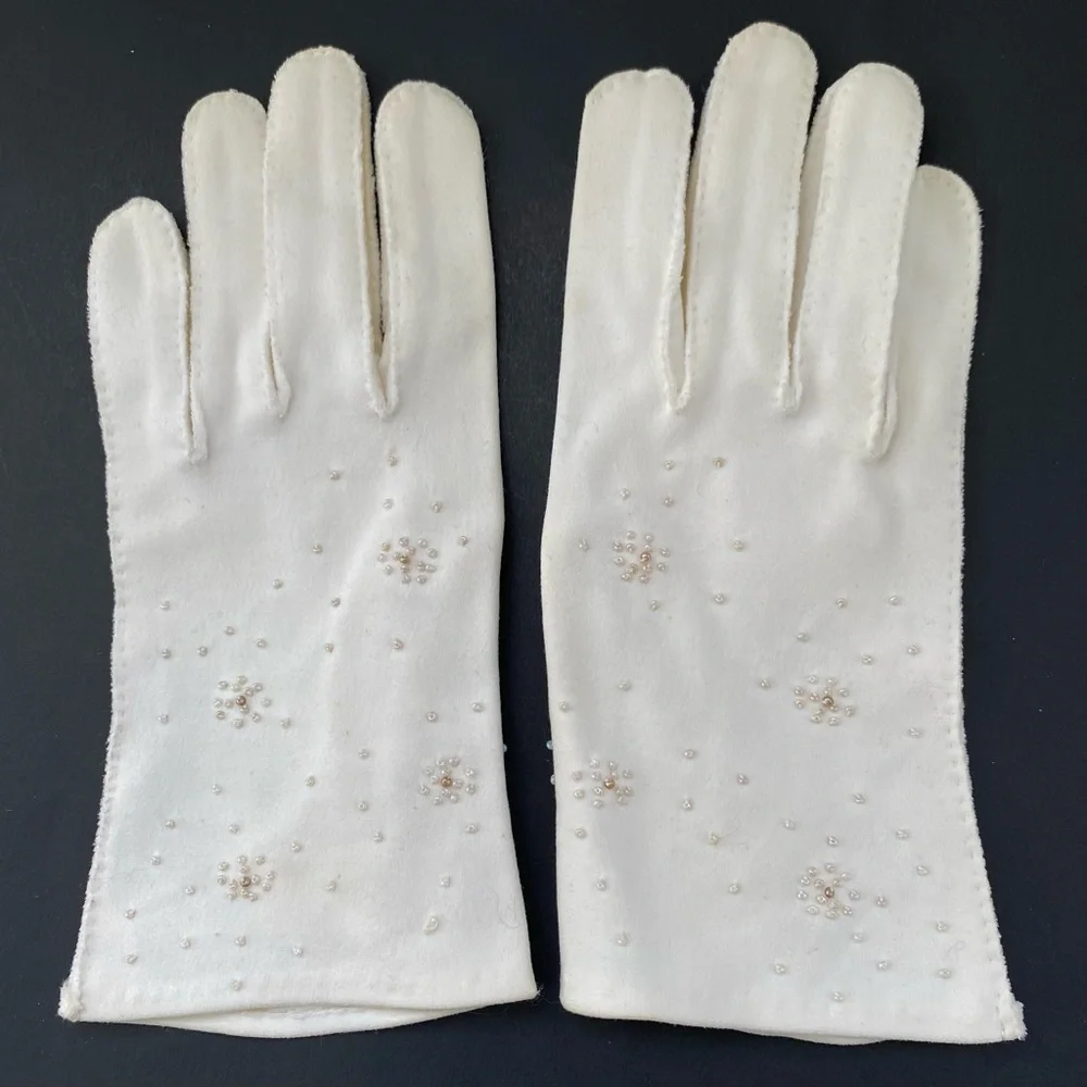 Vintage Beaded Gloves Hand Sewn in Philippines American Made Fabric Small